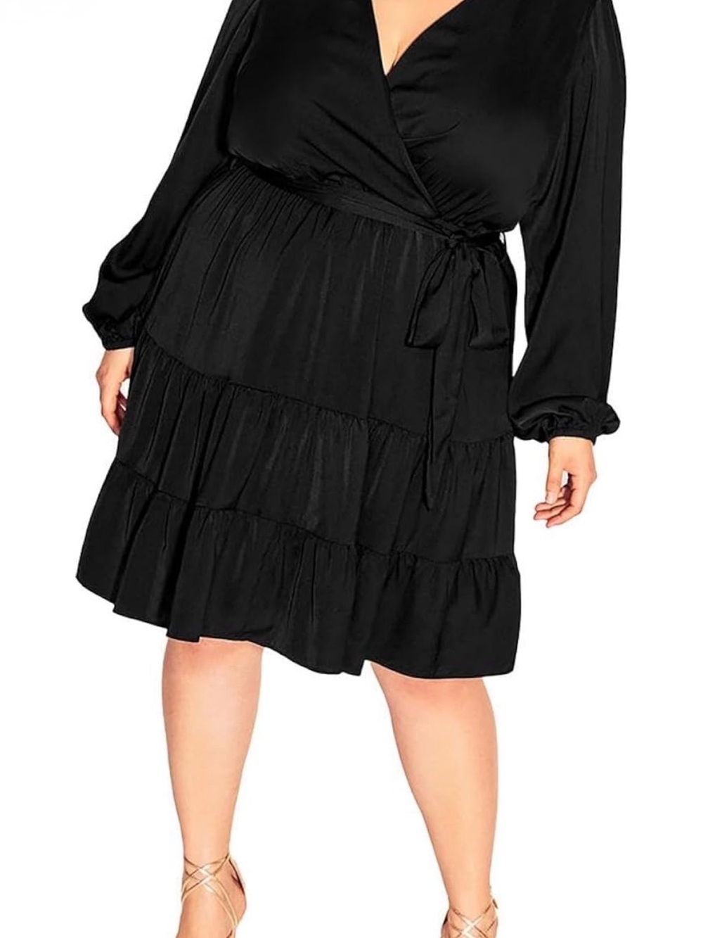 City Chic Plus Size Black Wrap Tiered Dress